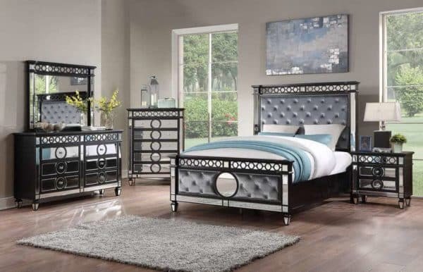 Silver Mirrored King Bed Frame with Black Finish