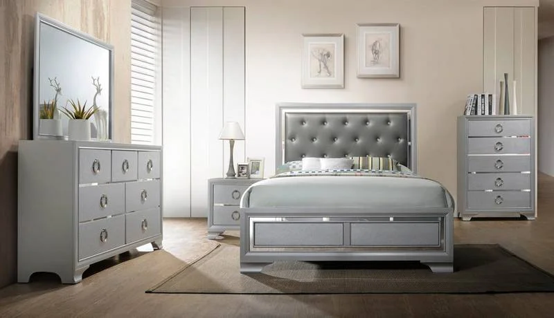 Silver Mirrored Tufted Queen Bed Frame - Home Center Furniture