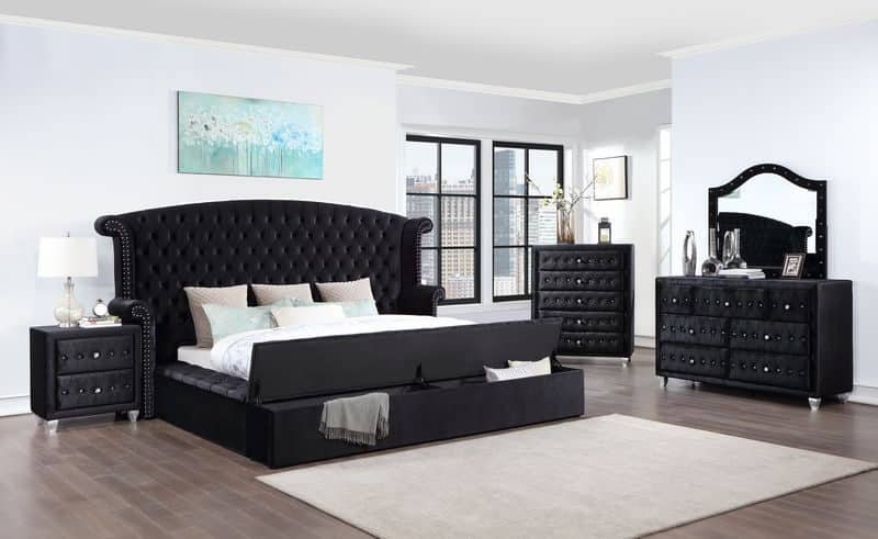 Stationary Velvet Queen Burgundy Bed - Home Center Furniture