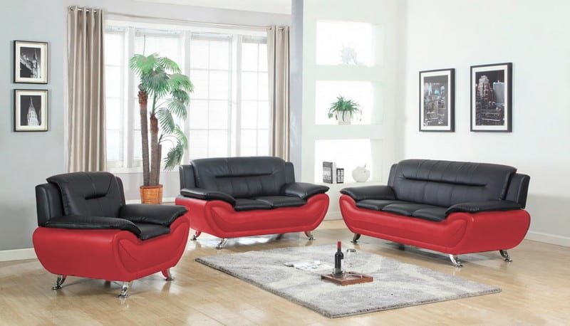 Black Red Leather Modern Sofa Home